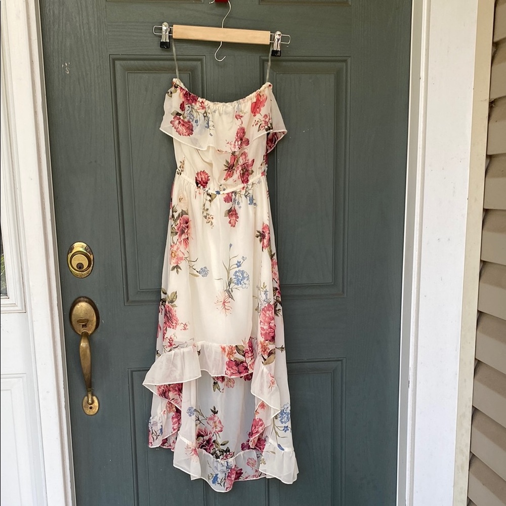 Polly & Esther Strapless Floral Dress - White and Pink